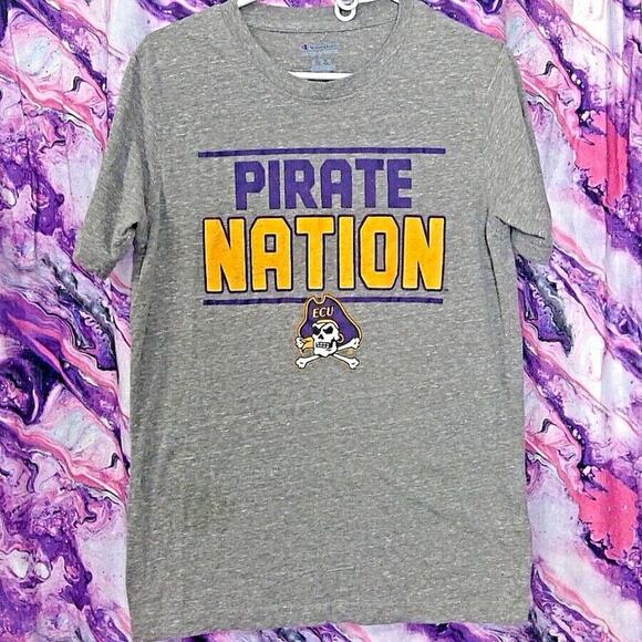 Champion East Carolina University "Pirate Nation" T Shirt Medium Gray ECU - Picture 1 of 5